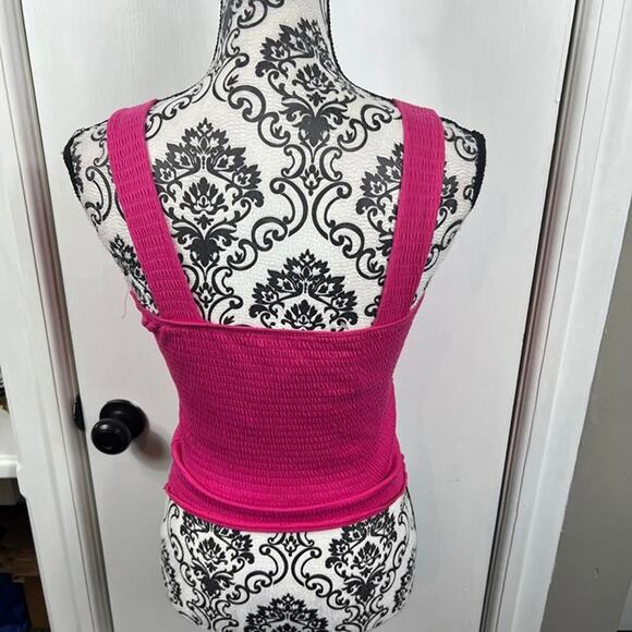 Paper Crane hot pink smocked wide striped tank top.  Size S - Picture 6 of 8